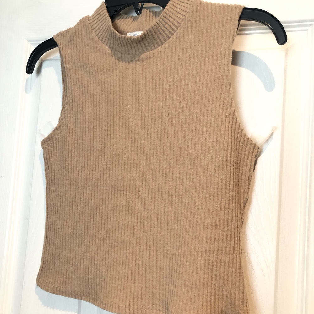 Francesca's Collections Ribbed Knit Beige Tank Top